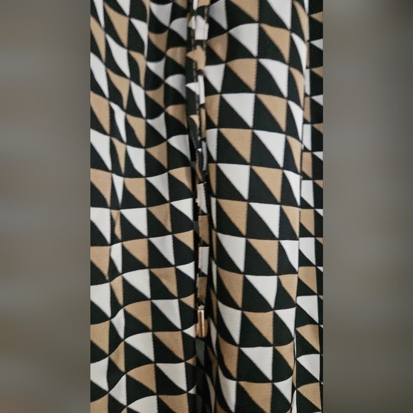 H&M Twill Satin Drawstring Wide Leg Patterened Trouser In Beige/black. Size SM - Picture 7 of 16